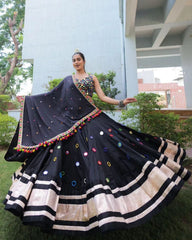 Navratri Special Black Muslin Silk Mirror Work Lehenga Choli With Dupatta