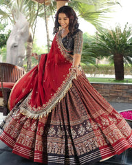 Navratri Special Red-Black Muslin Cotton Gota Patti Work Lehenga Choli With Dupatta
