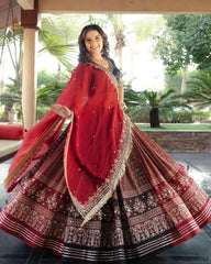 Navratri Special Red-Black Muslin Cotton Gota Patti Work Lehenga Choli With Dupatta