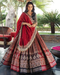Navratri Special Red-Black Muslin Cotton Gota Patti Work Lehenga Choli With Dupatta