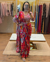 Beautiful Pure Georgette With Digital Print Work Saree