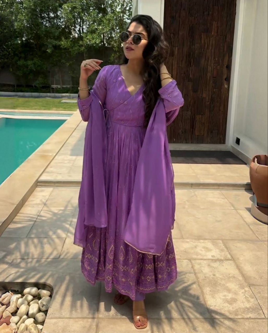 Gorgeous Purple Pure Georgette With Fancy Embroidery Thread Work Anarkali Gown Suit With Dupatta