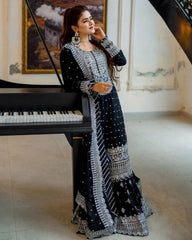 Gorgeous Black Pure Georgette With Sequence Work Gharara Suit With Dupatta