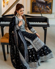 Gorgeous Black Pure Georgette With Sequence Work Gharara Suit With Dupatta