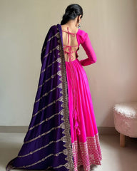 Beautiful Pink Pure Georgette With Sequence Work Gown Suit With Dupatta