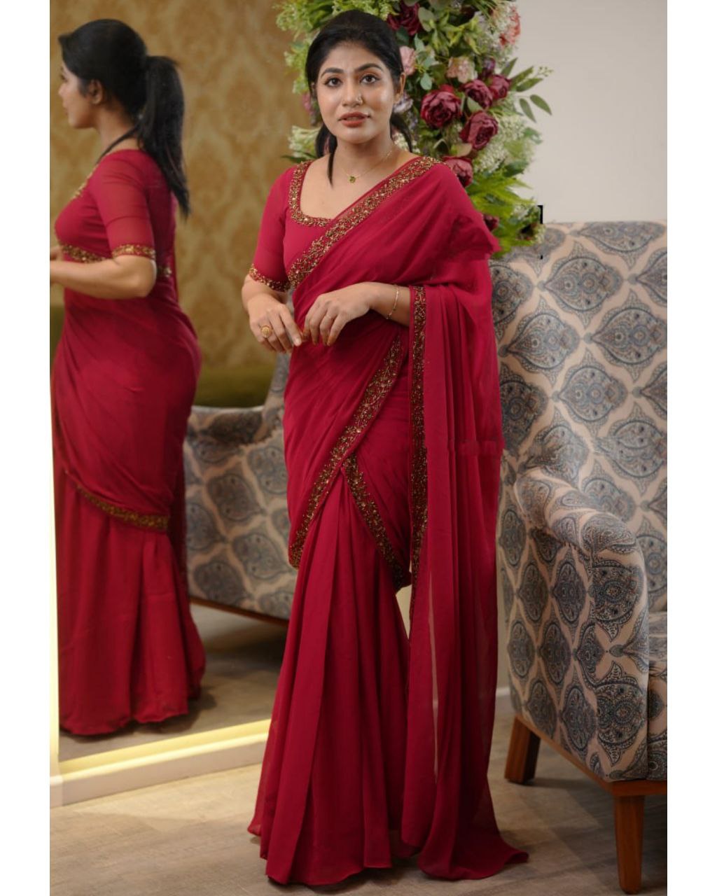 Beautiful Soft Georgette With Multi Thread Embroidery Sequence Work Saree