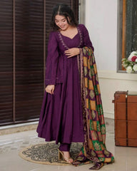 Elegant Purple Chinon Silk With Sequence Work Gown Suit With Dupatta