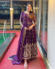 Adorable Purple Pure Georgette With Sequence Work Gown Suit With Dupatta