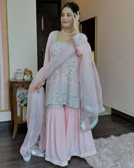 Gorgeous Pink Pure Georgette With Sequence Work Gharara Suit With Dupatta