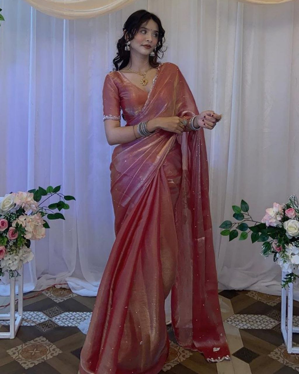 Dazzling Burberry Jimmy Choo Silk With Zarkhan Diamond Work Saree