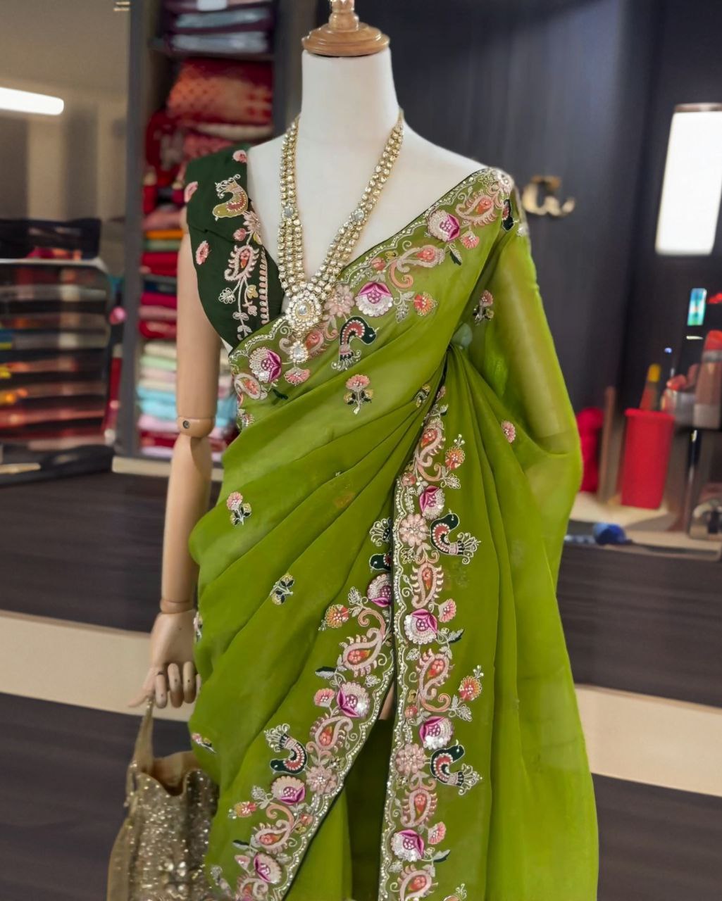 Trending Green Jimmy Choo Silk With Sequins Work Saree