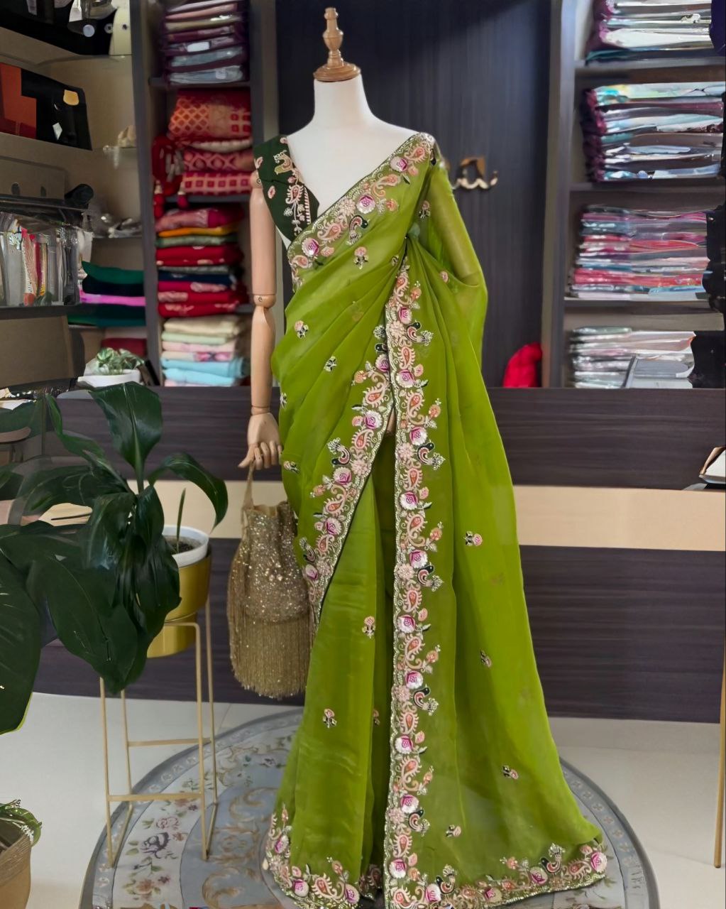 Trending Green Jimmy Choo Silk With Sequins Work Saree