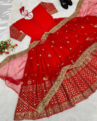 Designer Red Soft Georgette Sequence Work Anarkali Suit With Dupatta