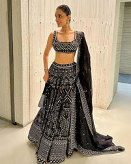 Exclusive Black Faux Georgette With Fancy Sequence Work Lehenga Choli With Dupatta