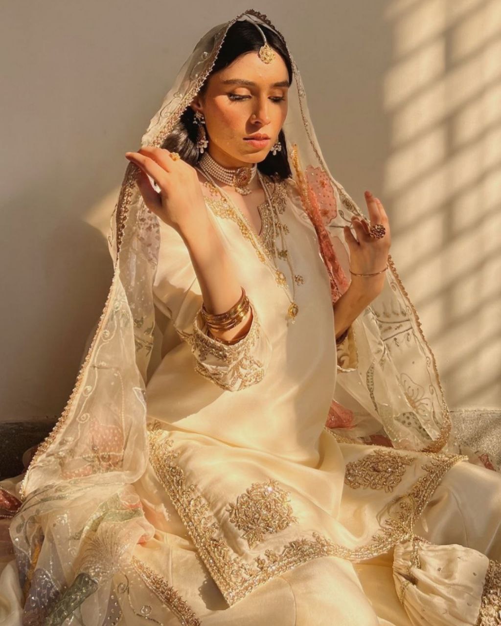 Exclusive White Chinon Silk With Fancy Embroidery Thread Work Sharara Suit With Dupatta