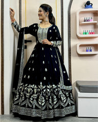 Exclusive Black Pure Georgette With Sequence Work Gown Suit With Dupatta