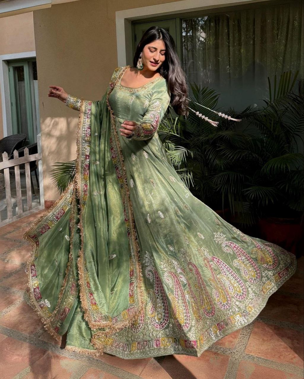 Exclusive Green Chinon Silk With Sequence Work Anarkali Gown Suit With Dupatta