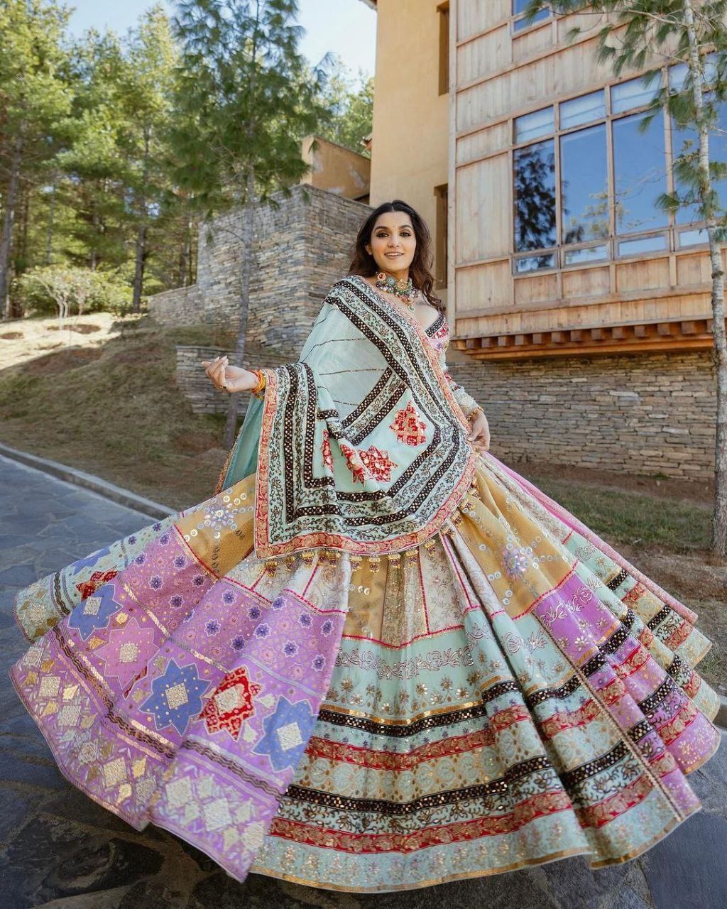 Navratri Special Pista Green Muslin Cotton Gota Patti Work Lehenga Choli With Dupatta
