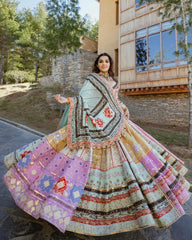 Navratri Special Pista Green Muslin Cotton Gota Patti Work Lehenga Choli With Dupatta