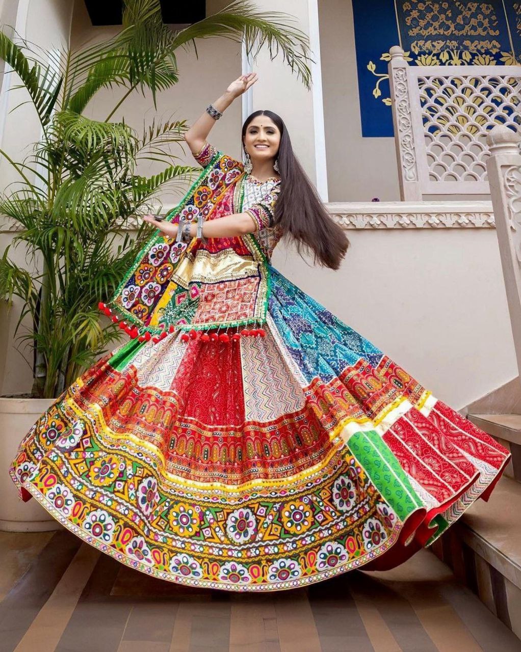 Navratri Special White Muslin Cotton Multi Printed Lehenga Choli With Dupatta