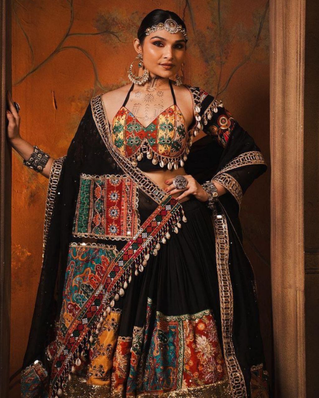 Navratri Special Black Muslin Cotton Gota Pati Work Lehenga Choli With Dupatta