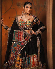 Navratri Special Black Muslin Cotton Gota Pati Work Lehenga Choli With Dupatta