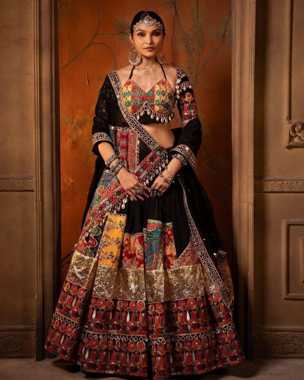 Navratri Special Black Muslin Cotton Gota Pati Work Lehenga Choli With Dupatta