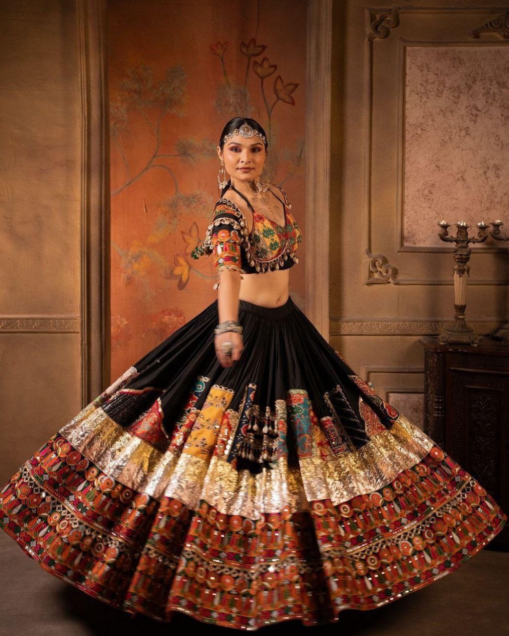 Navratri Special Black Muslin Cotton Gota Pati Work Lehenga Choli With Dupatta