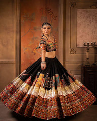Navratri Special Black Muslin Cotton Gota Pati Work Lehenga Choli With Dupatta
