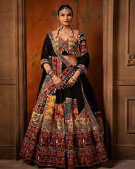 Navratri Special Black Muslin Cotton Gota Pati Work Lehenga Choli With Dupatta
