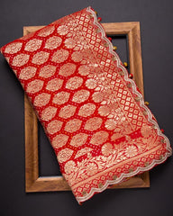 Gorgeous Red Vichitra Silk Bandhani Print Embroidery Work Saree With Blouse