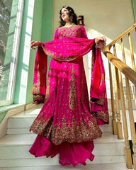 Exclusive Pink Pure Georgette With Sequence Work Gown Suit With Dupatta