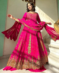 Exclusive Pink Pure Georgette With Sequence Work Gown Suit With Dupatta