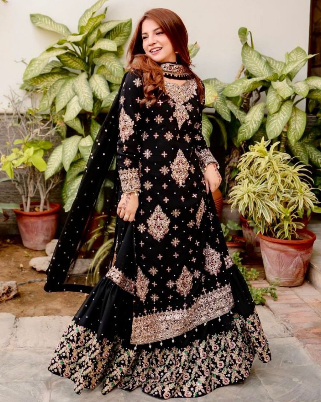 Gorgeous Black Pure Georgette With Zari Embroidery Thread Work Gharara Suit With Dupatta