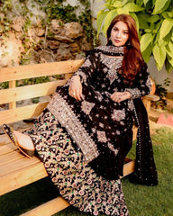 Gorgeous Black Pure Georgette With Zari Embroidery Thread Work Gharara Suit With Dupatta