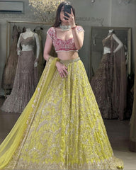 Exclusive Yellow Faux Georgette With Fancy Sequence Work Lehenga Choli With Dupatta