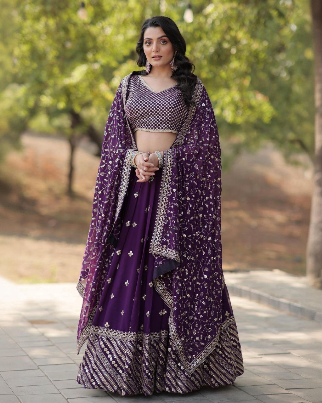 Adorable Purple Faux Georgette With Fancy Sequence Work Lehenga Choli With Dupatta