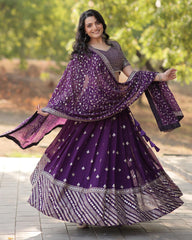 Adorable Purple Faux Georgette With Fancy Sequence Work Lehenga Choli With Dupatta