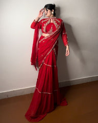 Designer Red Pure Georgette With Sequence Work Saree