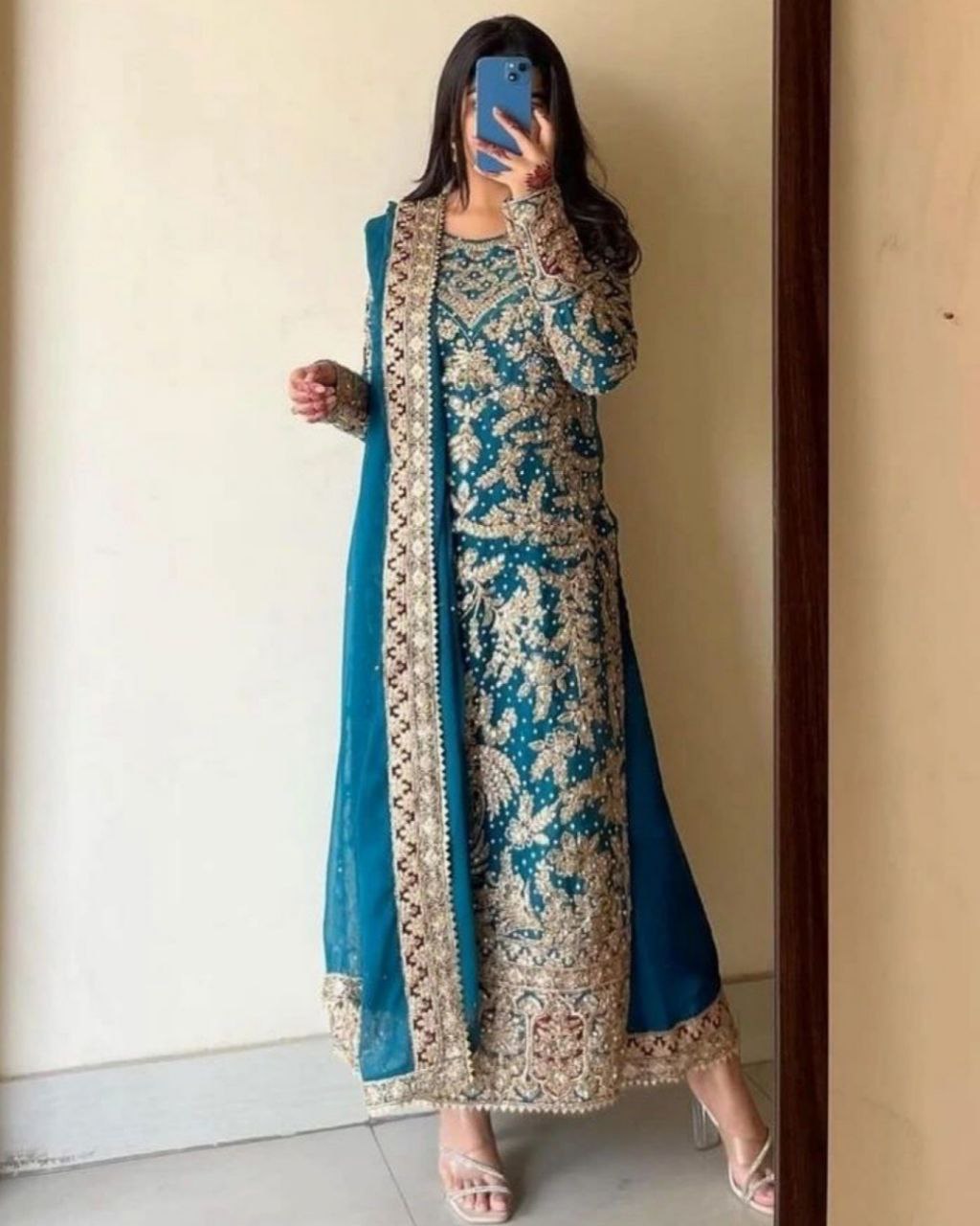 Beautiful Blue Pure Georgette With Sequence Work Plazo Suit With Dupatta