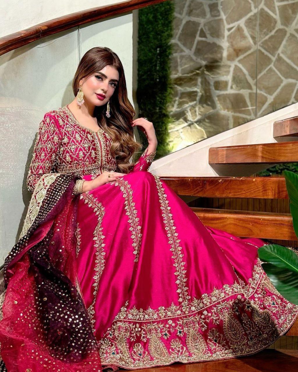 Exclusive Pink Chinon Silk With Sequence Work Anarkali Gown Suit With Dupatta