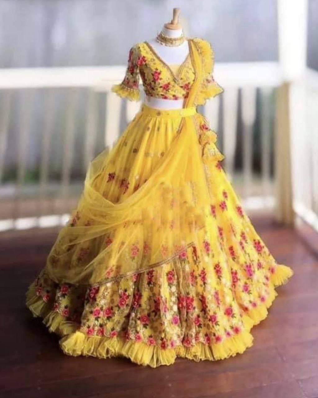 Exclusive Yellow Nylon Mono Net Embroidery Work Lehenga Choli With Dupatta