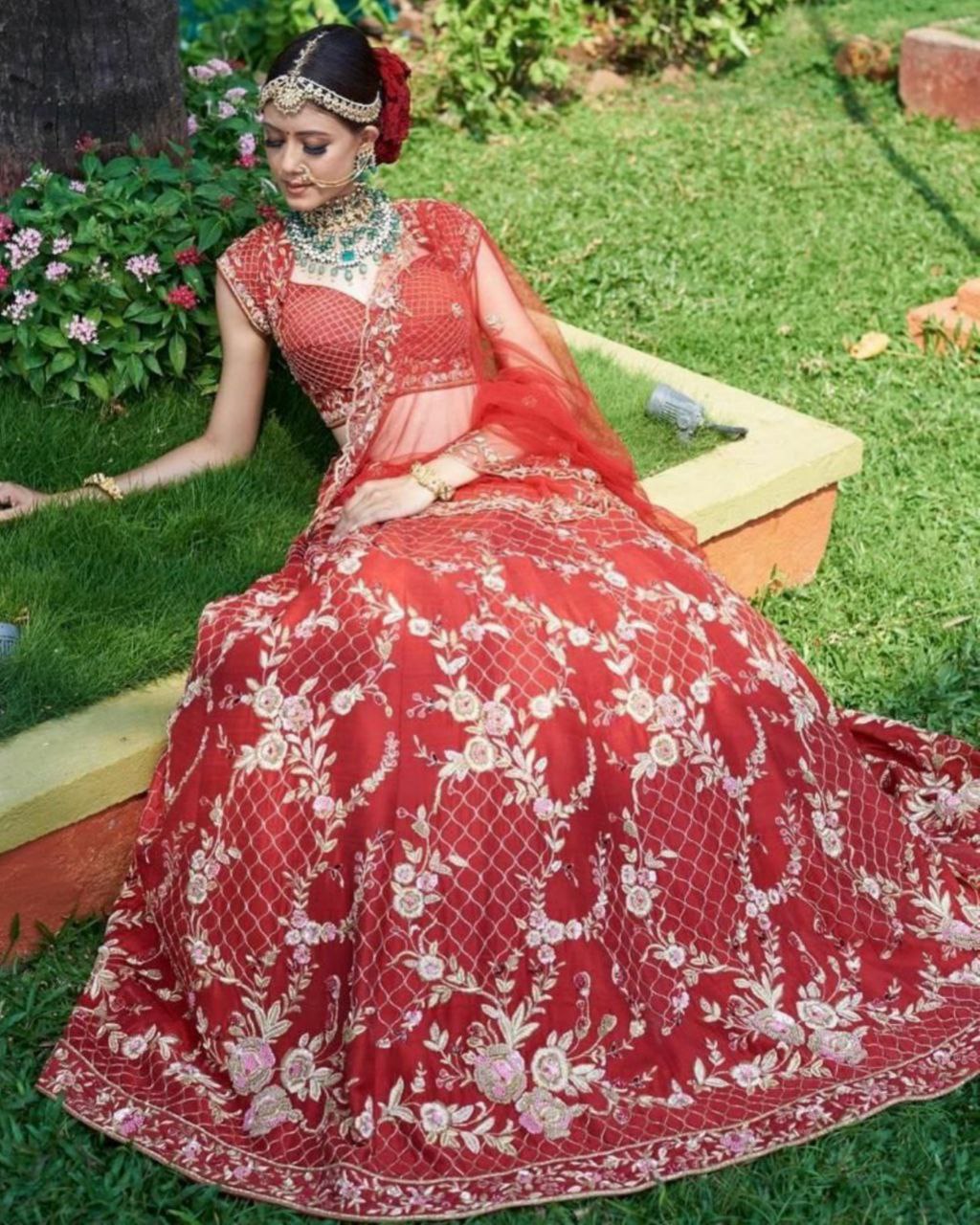 Exclusive Red Taffeta Silk Embroidery Work Lehenga Choli With Dupatta