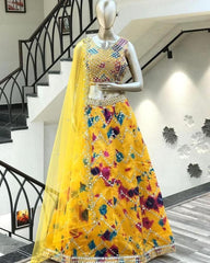 Exclusive Yellow Phantom Silk Embroidery Work Lehenga Choli With Dupatta