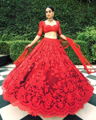 Exclusive Red Butterfly Net Heavy Emroidery Work Lehenga Choli With Dupatta