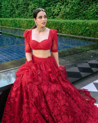 Exclusive Red Butterfly Net Heavy Emroidery Work Lehenga Choli With Dupatta