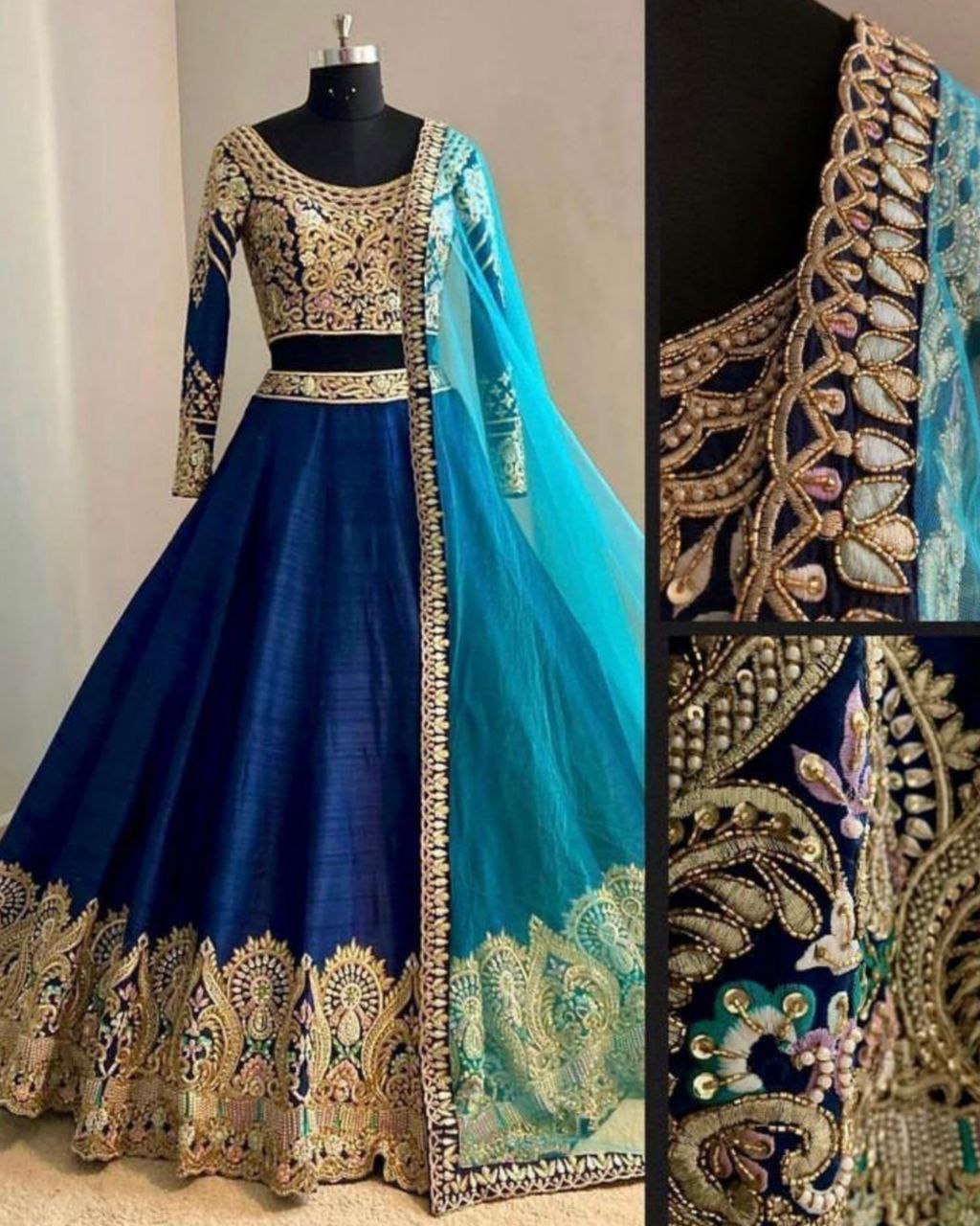 Exclusive Royal Blue Faux Georgette Embroidery Work Lehenga Choli With Dupatta