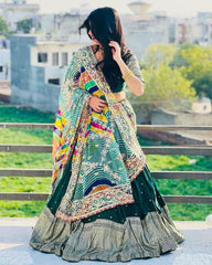 Exclusive Dark Green Georgette Embroidery Work Lehenga Choli With Dupatta