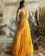 Exclusive Yellow Faux Georgette Embroidery Work Lehenga Choli With Dupatta