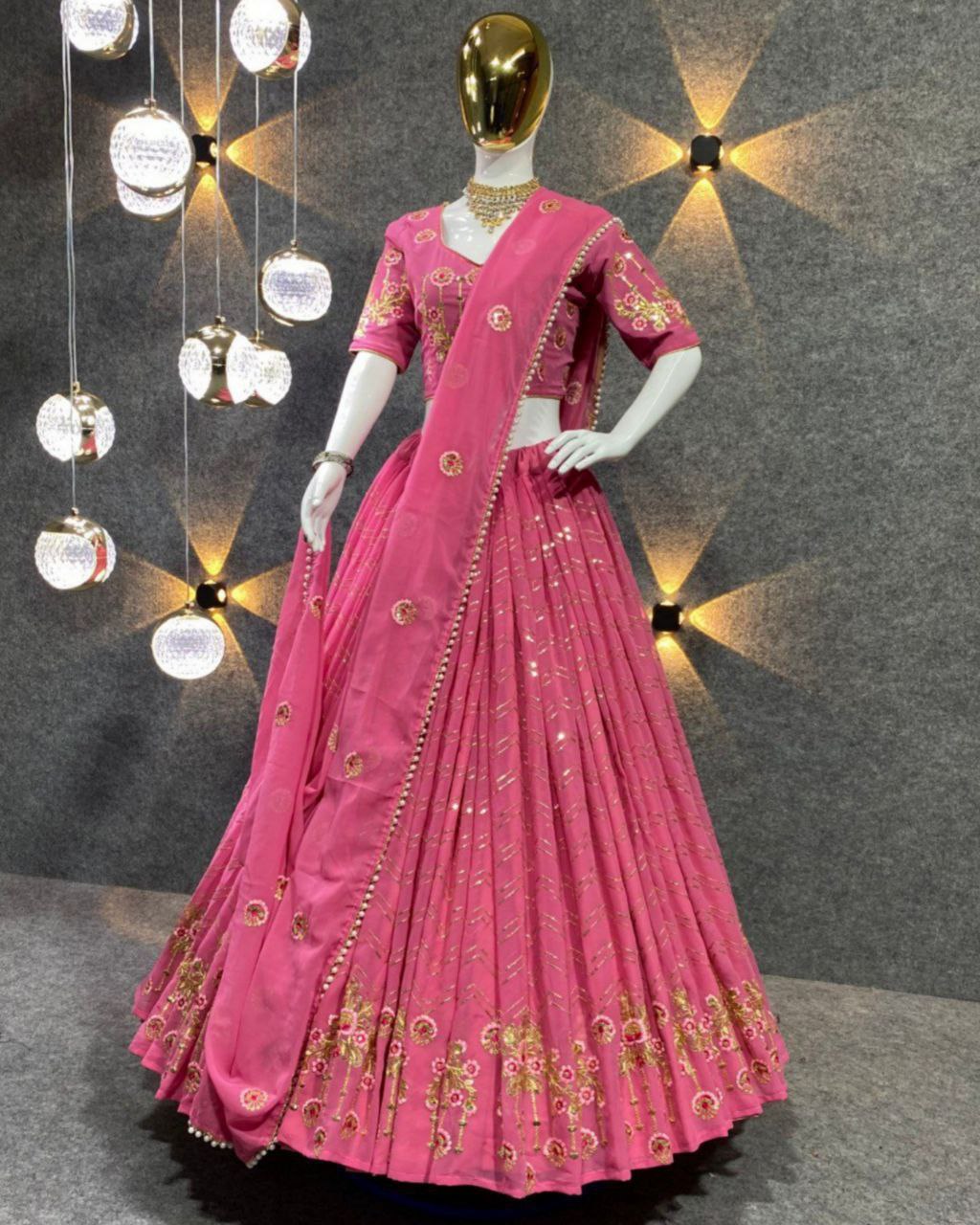 Exclusive Pink Georgette With Fancy Sequence Work Lehenga Choli With Dupatta